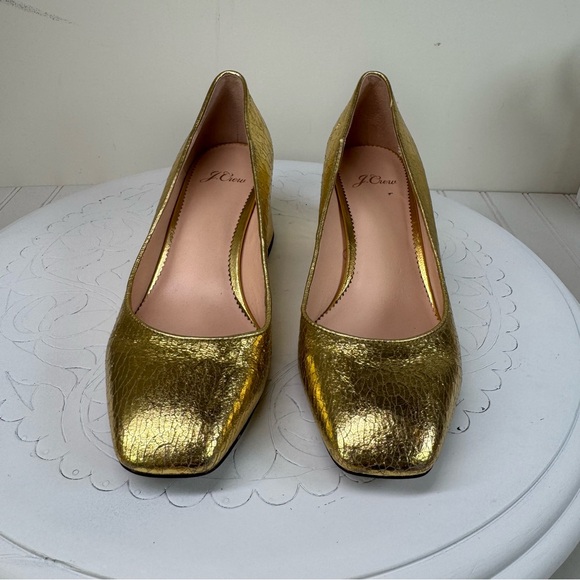J. Crew Celia gold stack heel pumps - Picture 2 of 13